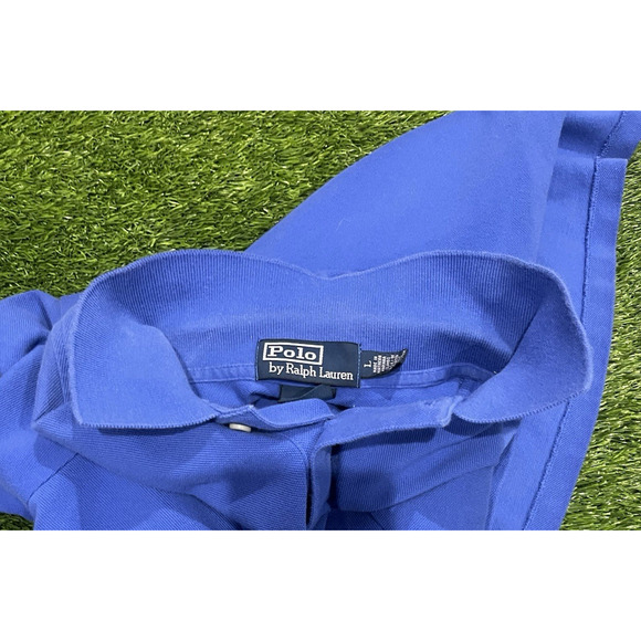 Polo Ralph Lauren Vintage 90s Custom Fit Blue with Orange Pony Polo — Large - Picture 3 of 8